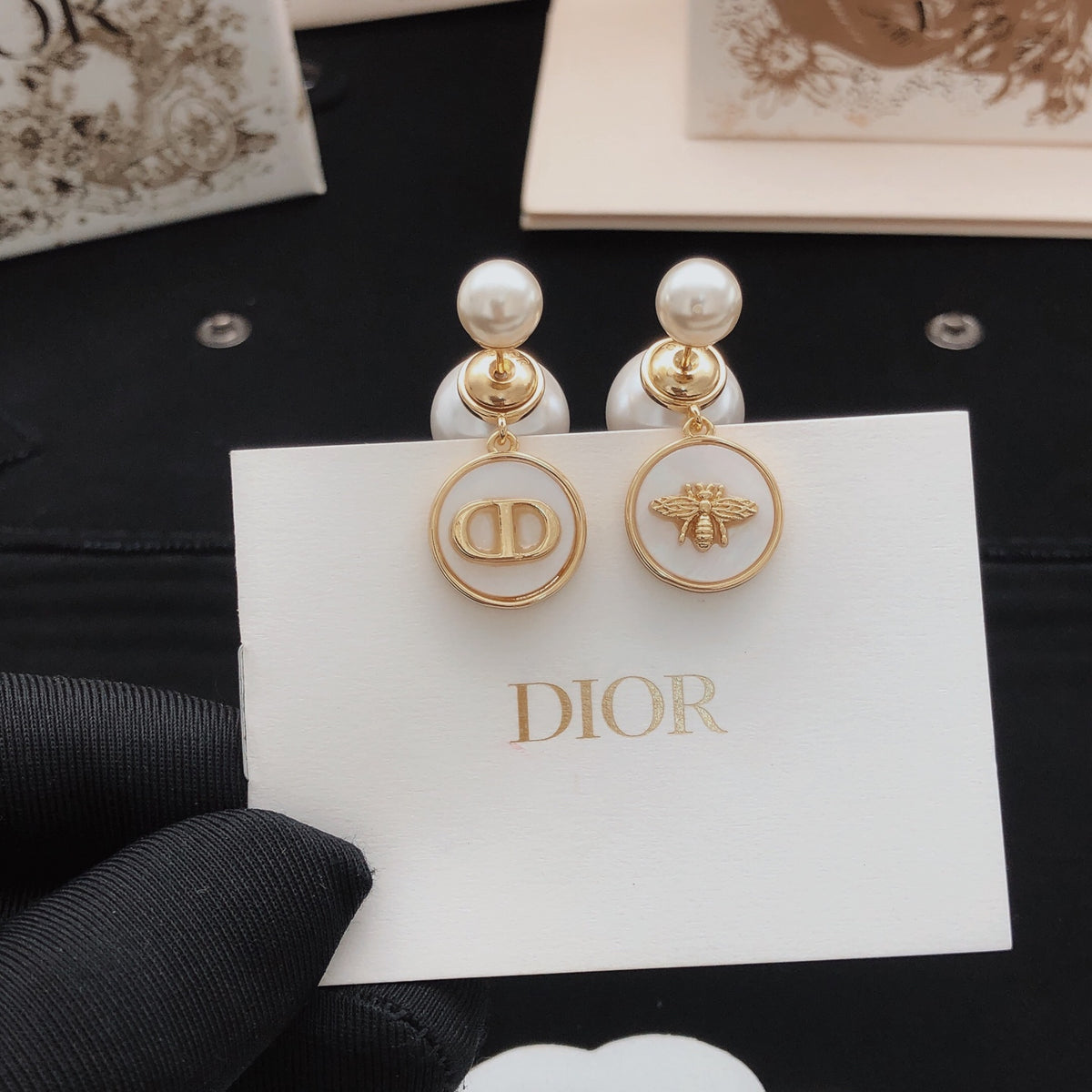 white brass Stud Earrings for women - alternate angle view 2