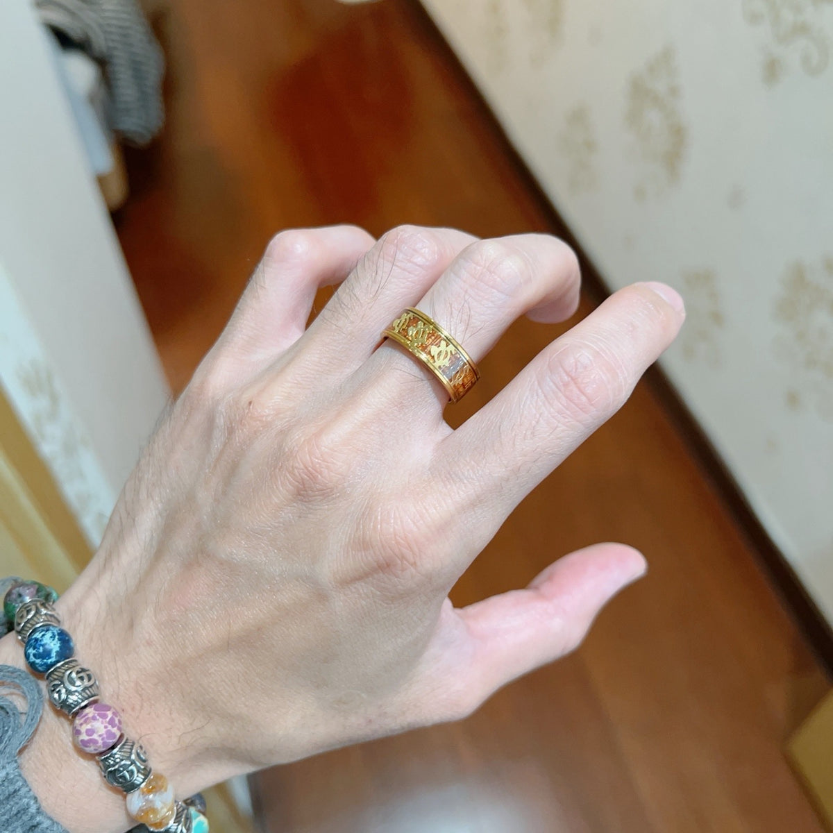 gold double g Ring for men - alternate angle view 6