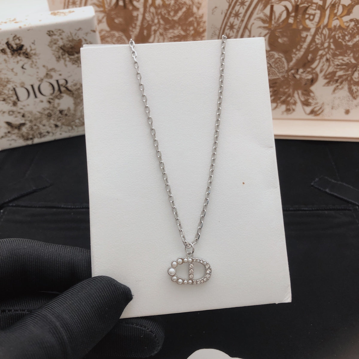 beige brass Necklace for women - alternate angle view 2