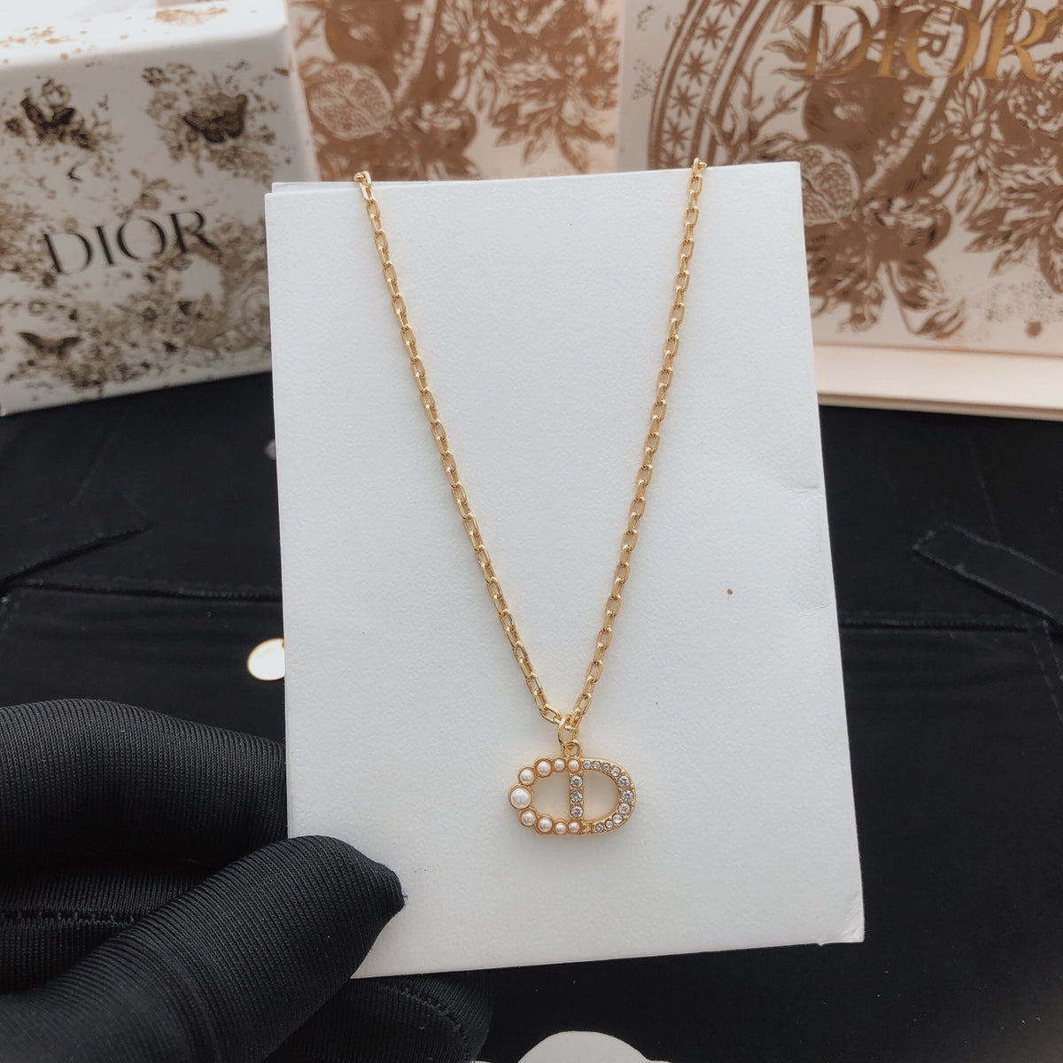 beige brass Necklace for women - alternate angle view 2