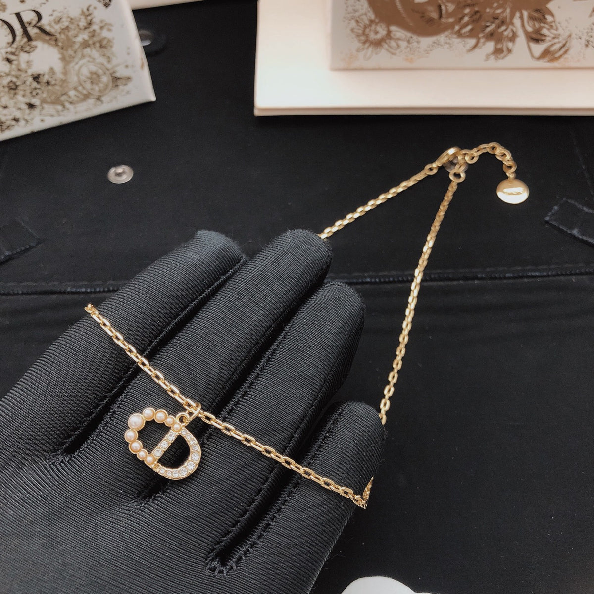 beige brass Necklace for women - alternate angle view 3