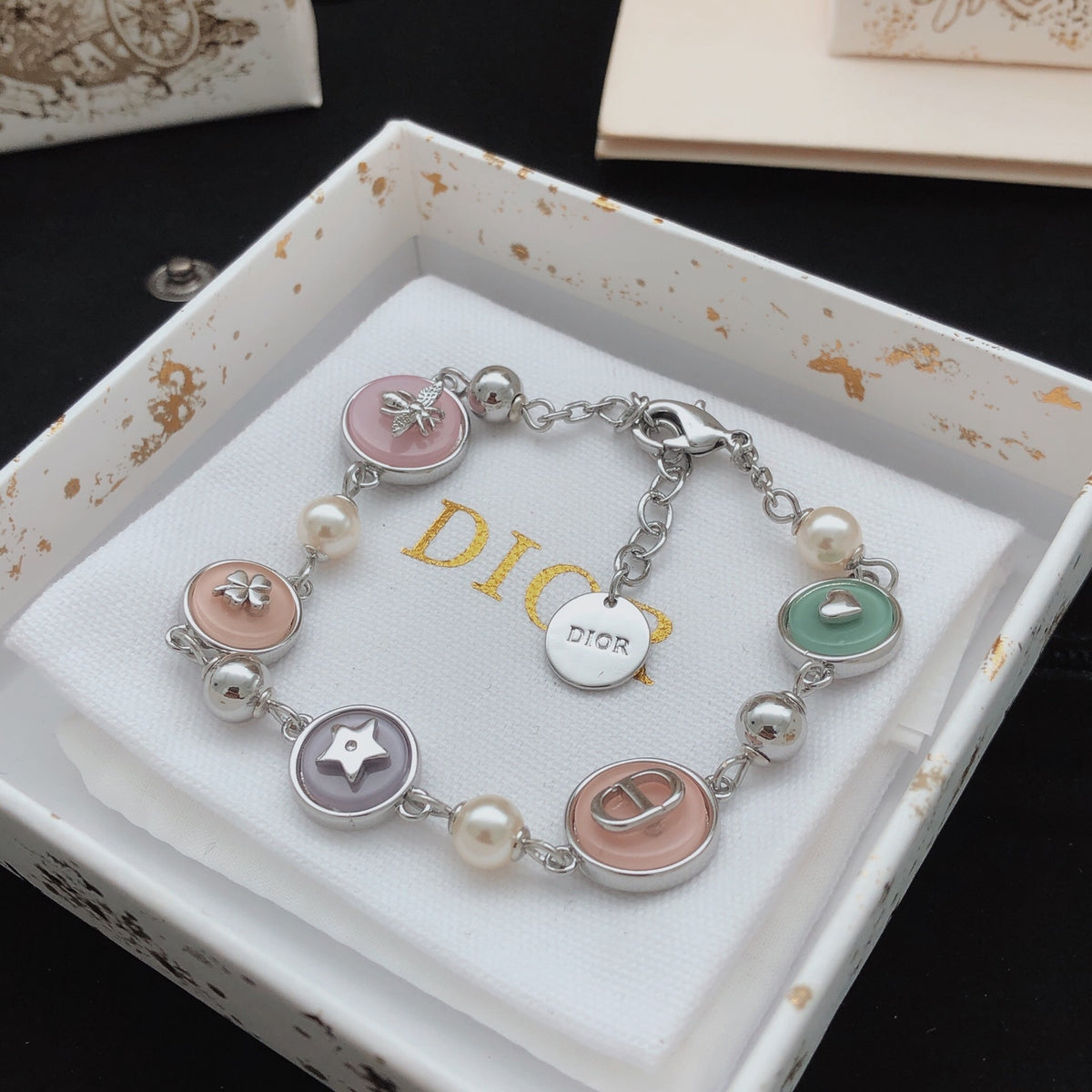 pink brass Bracelet for women - product detail view