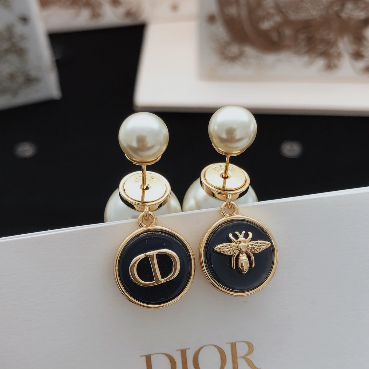 navy brass Stud Earrings for women - product detail view