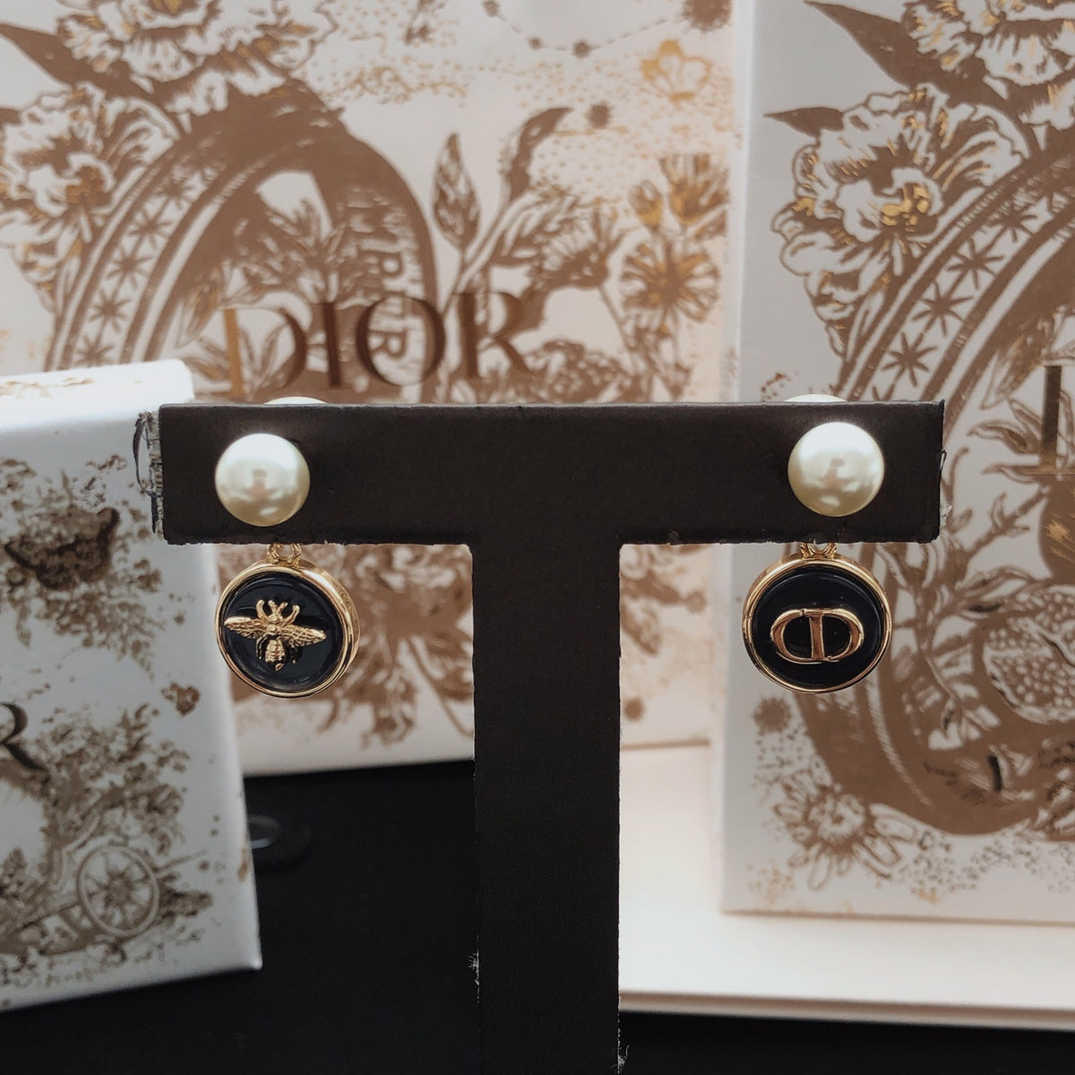 navy brass Stud Earrings for women - alternate angle view 8