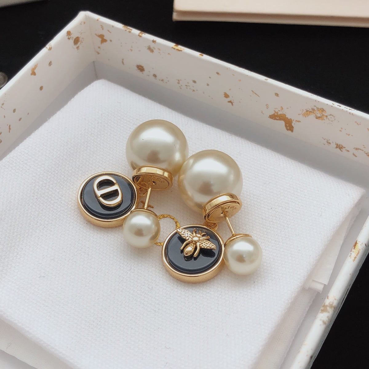 navy brass Stud Earrings for women - alternate angle view 6
