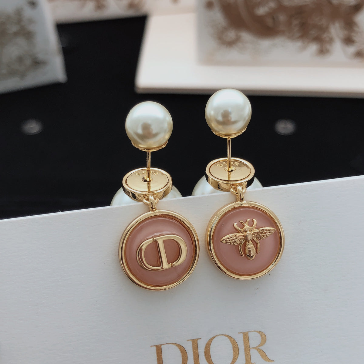 pink brass Stud Earrings for women - product detail view