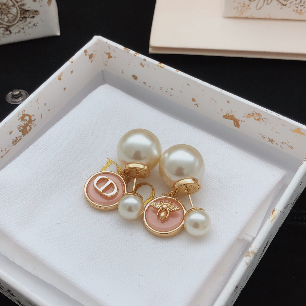pink brass Stud Earrings for women - alternate angle view 3