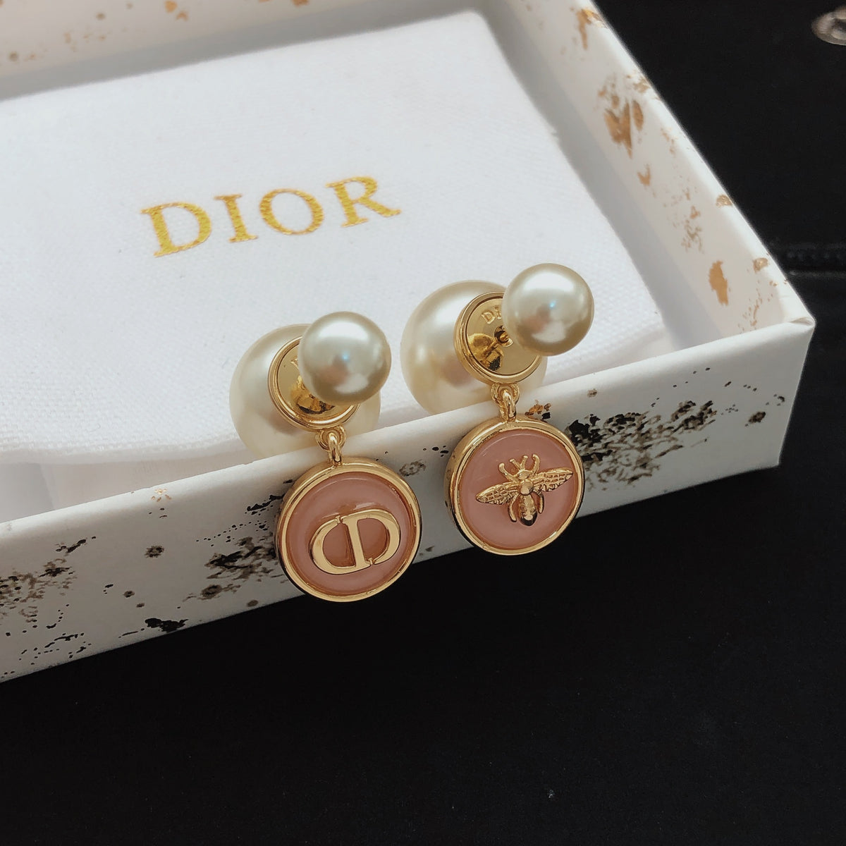 pink brass Stud Earrings for women - alternate angle view 4