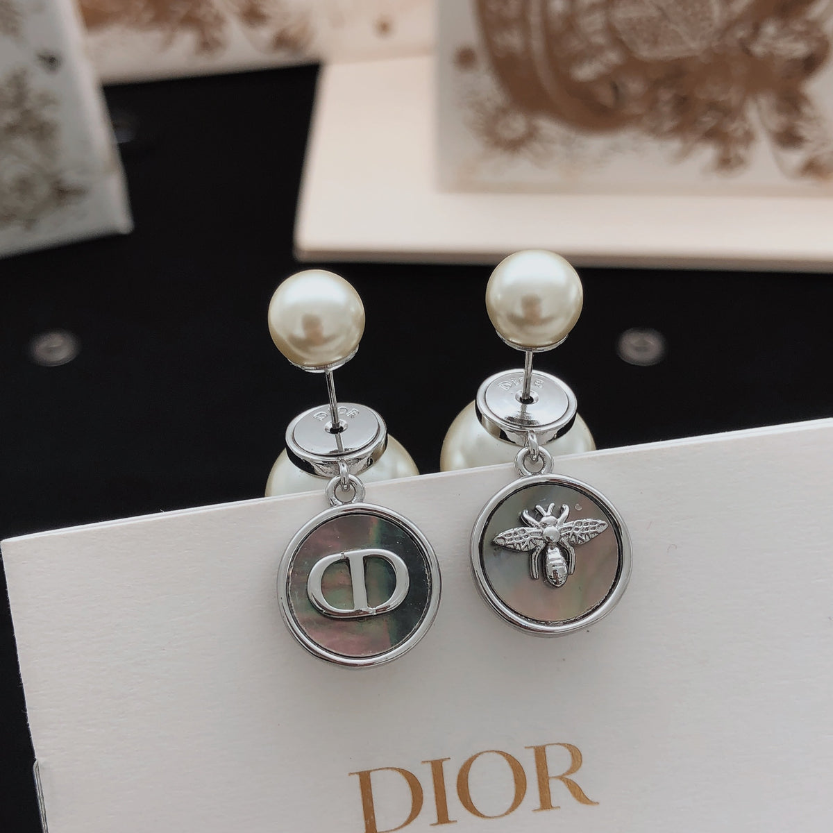 gray brass Stud Earrings for women - product detail view