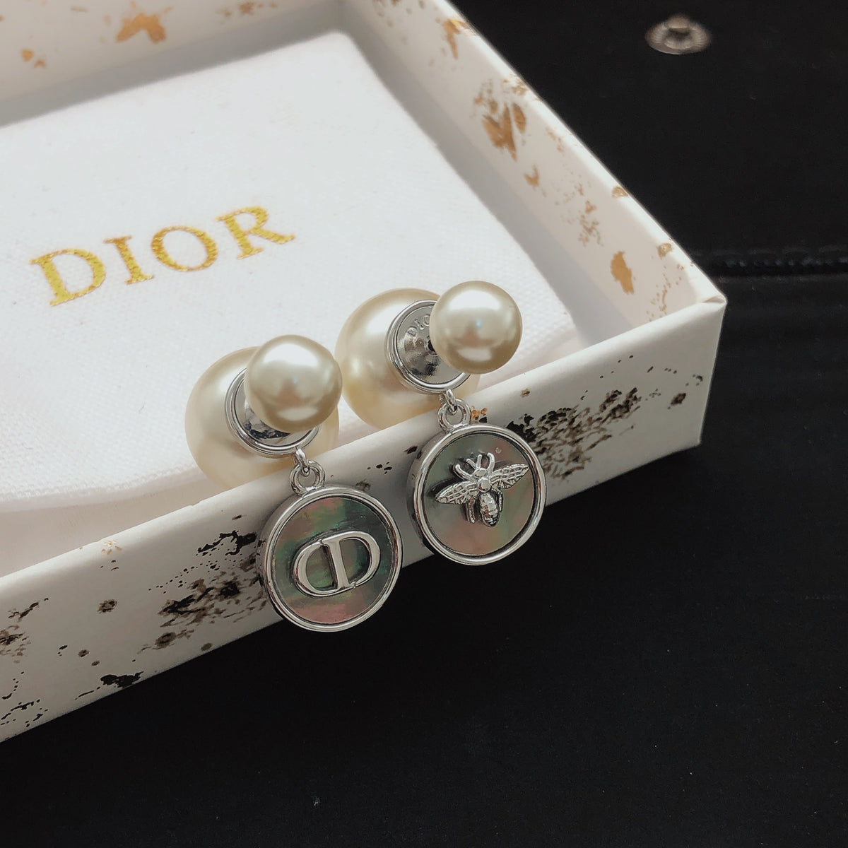 gray brass Stud Earrings for women - alternate angle view 6