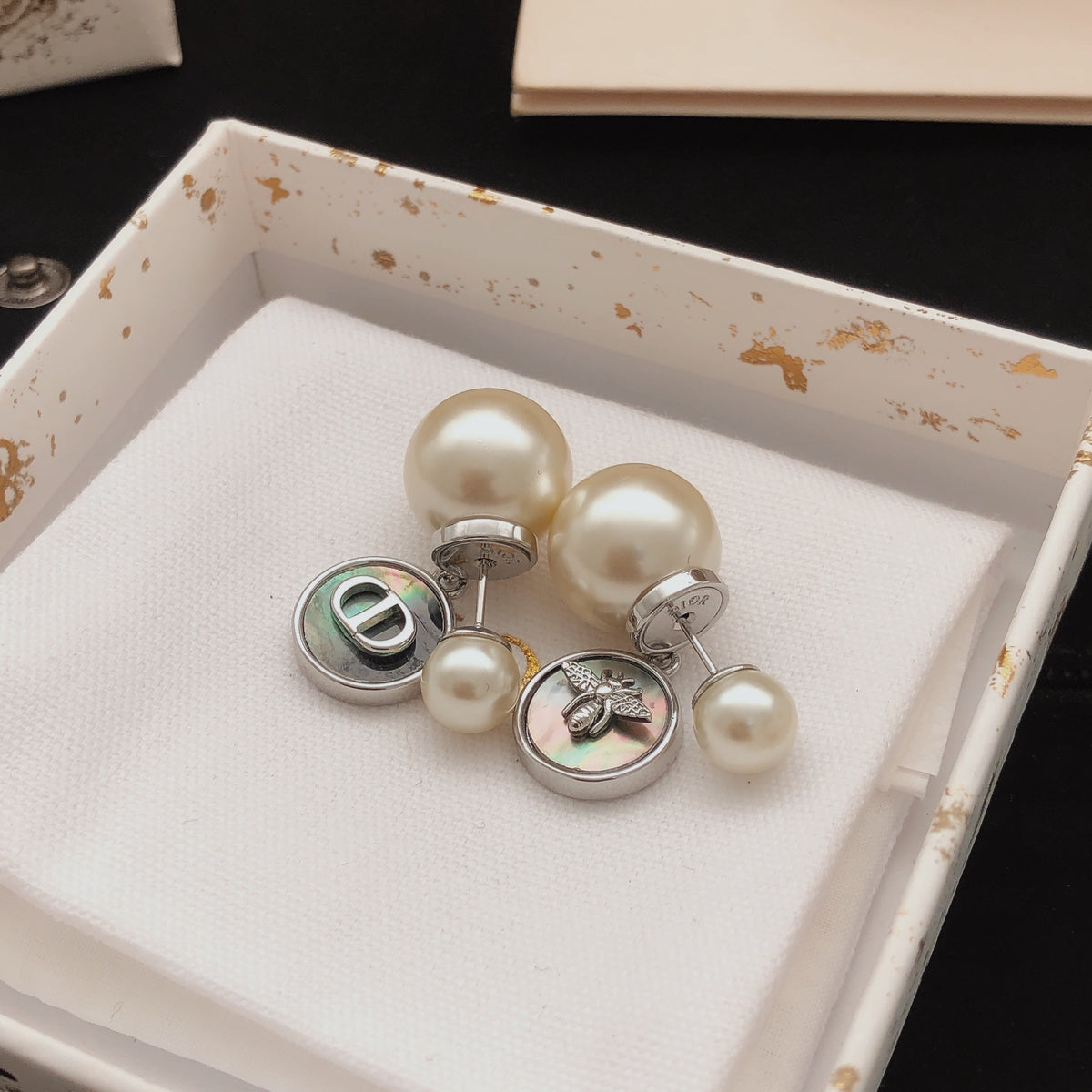 gray brass Stud Earrings for women - alternate angle view 7