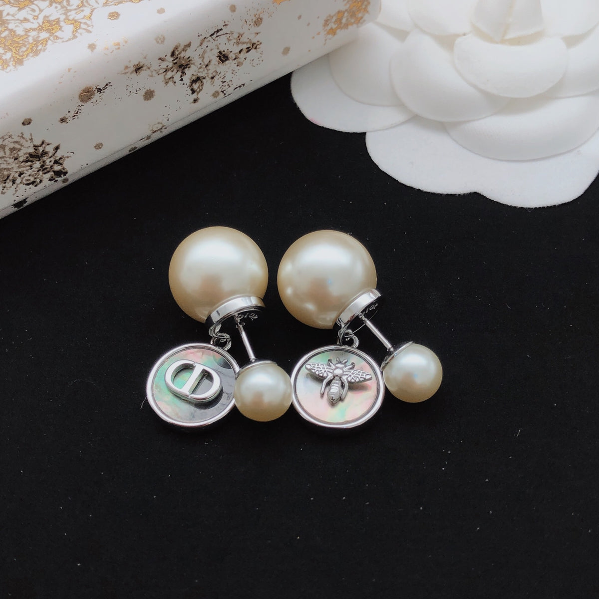 gray brass Stud Earrings for women - alternate angle view 4