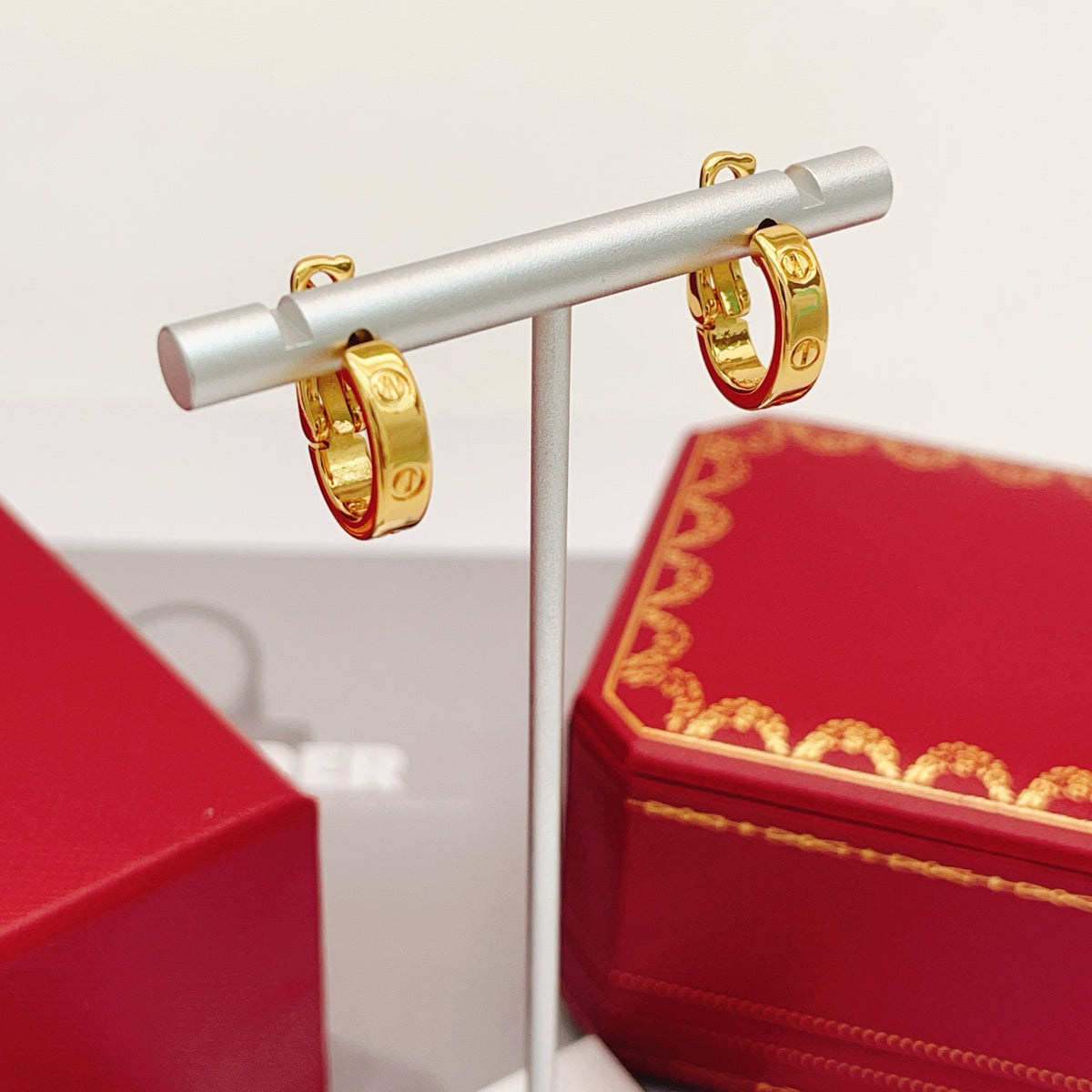 gold brass luxury Stud Earrings for women - alternate angle view 4