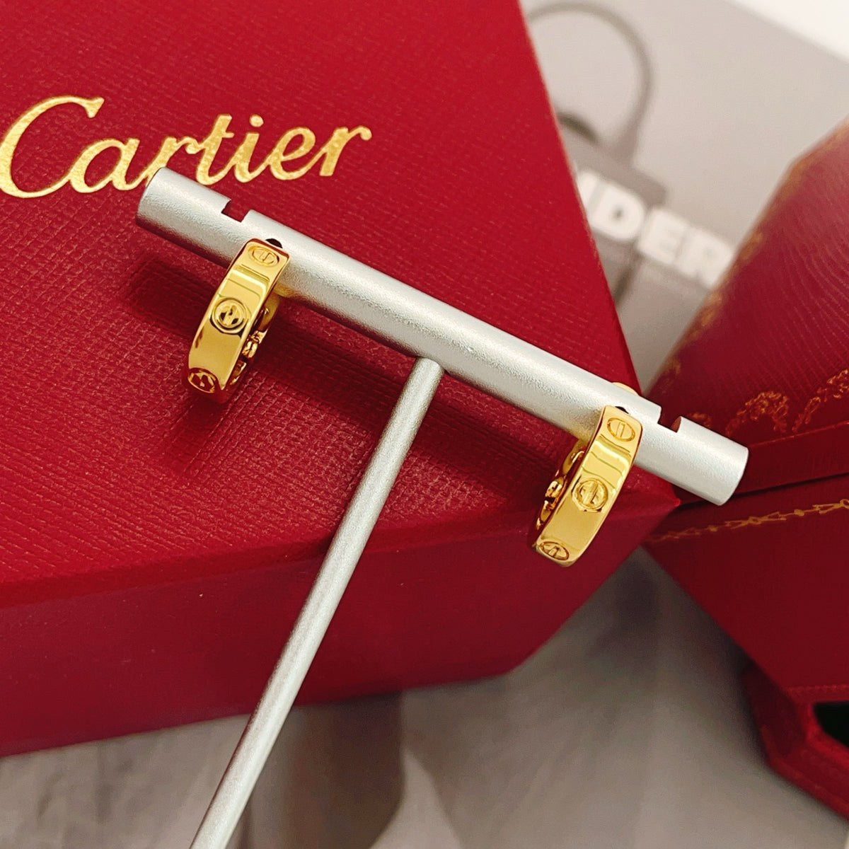 gold brass luxury Stud Earrings for women - alternate angle view 3
