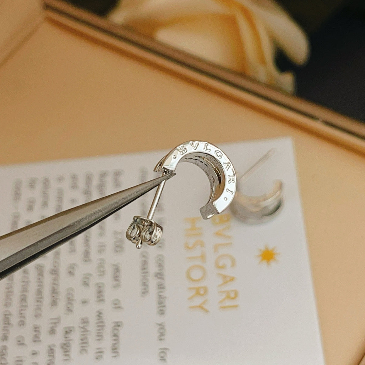 silver brass crystal inlaid Stud Earrings for women - alternate angle view 3