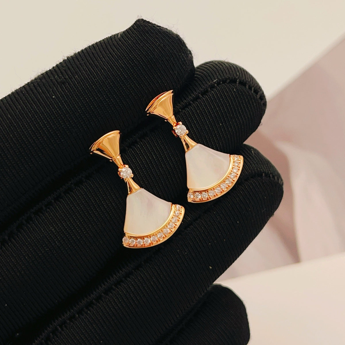 rose gold brass rose Stud Earrings for women - alternate angle view 5