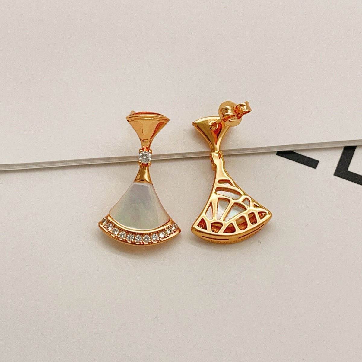 rose gold brass rose Stud Earrings for women - alternate angle view 2