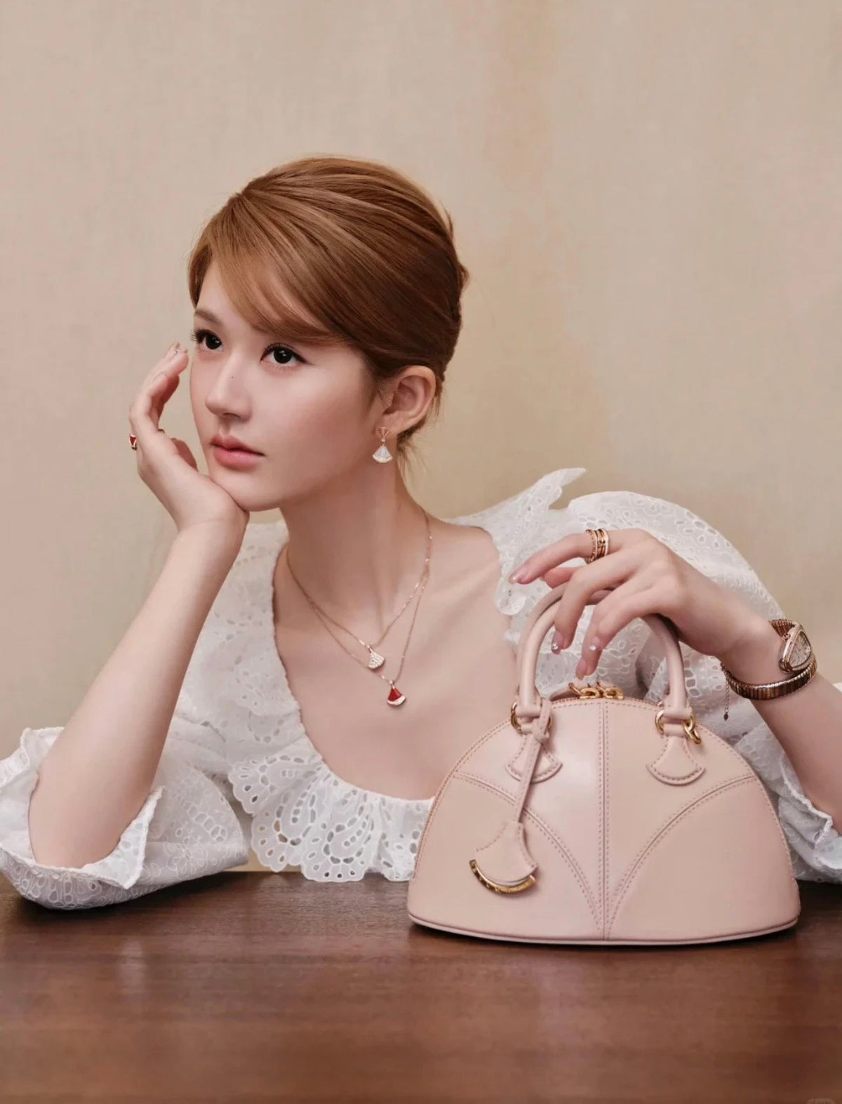 rose gold brass rose Stud Earrings for women - alternate angle view 7