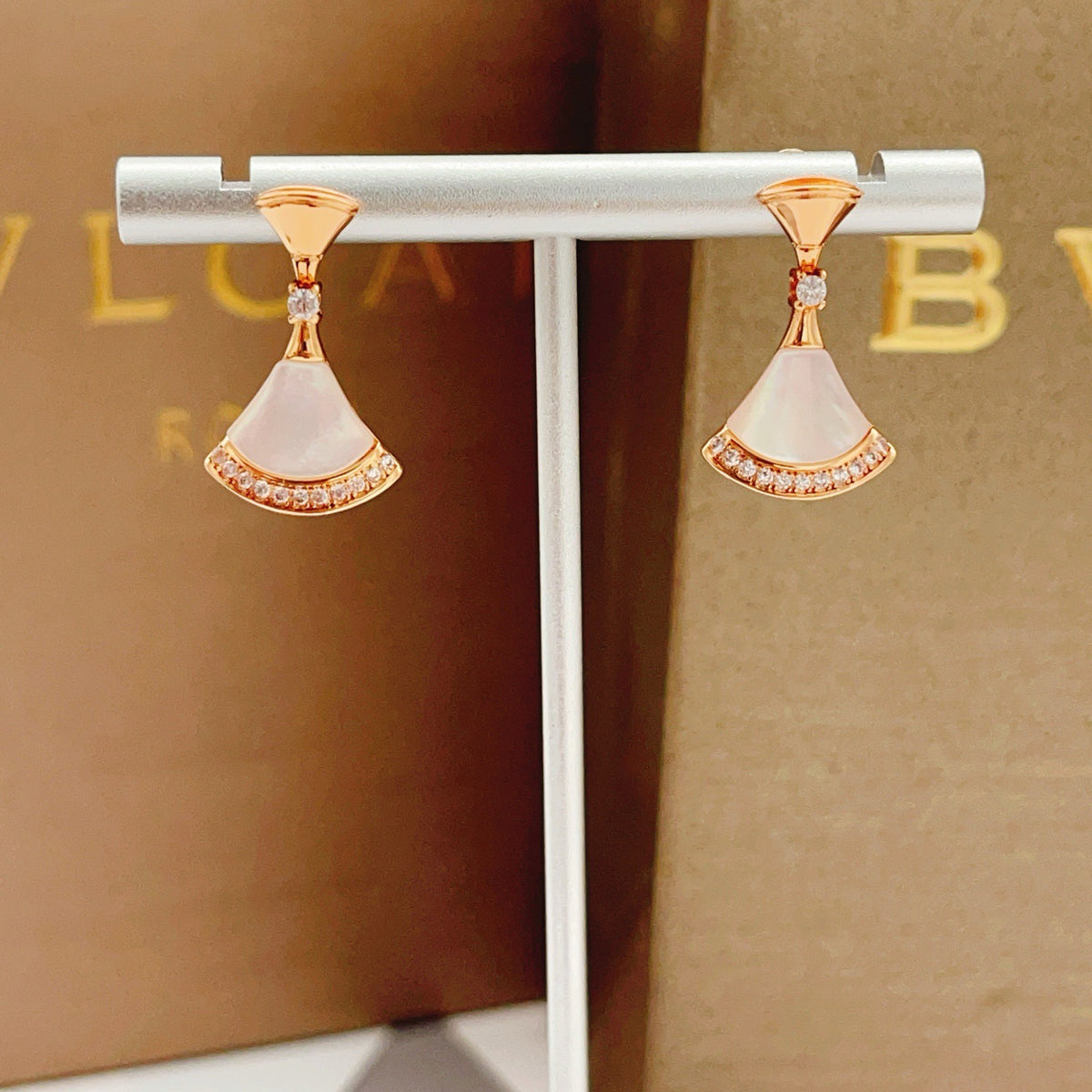 rose gold brass rose Stud Earrings for women - alternate angle view 4