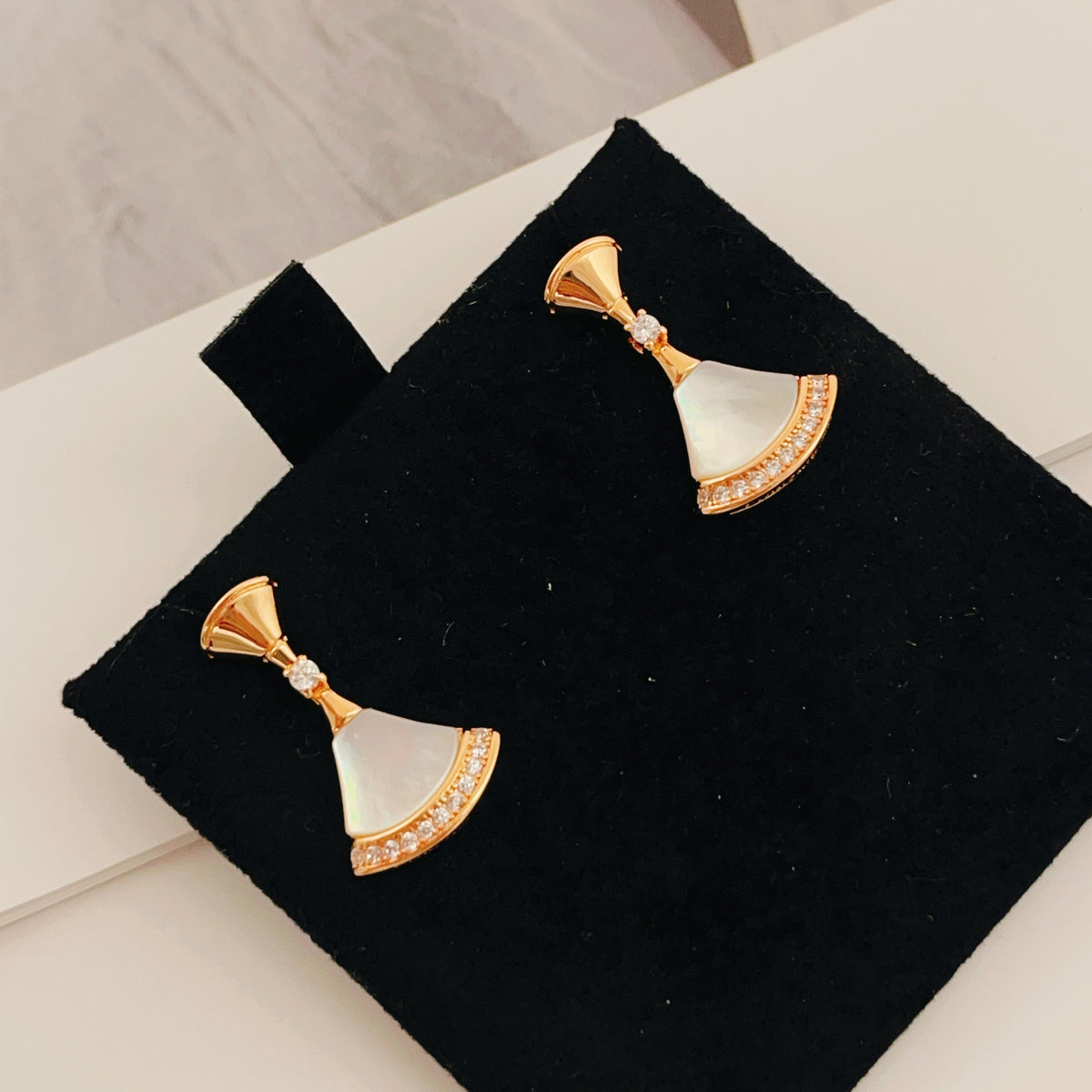 rose gold brass rose Stud Earrings for women - alternate angle view 3