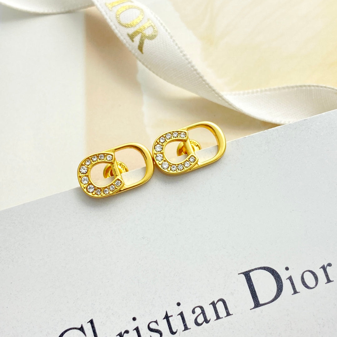 gold crystal inlaid Stud Earrings for women - alternate angle view 5
