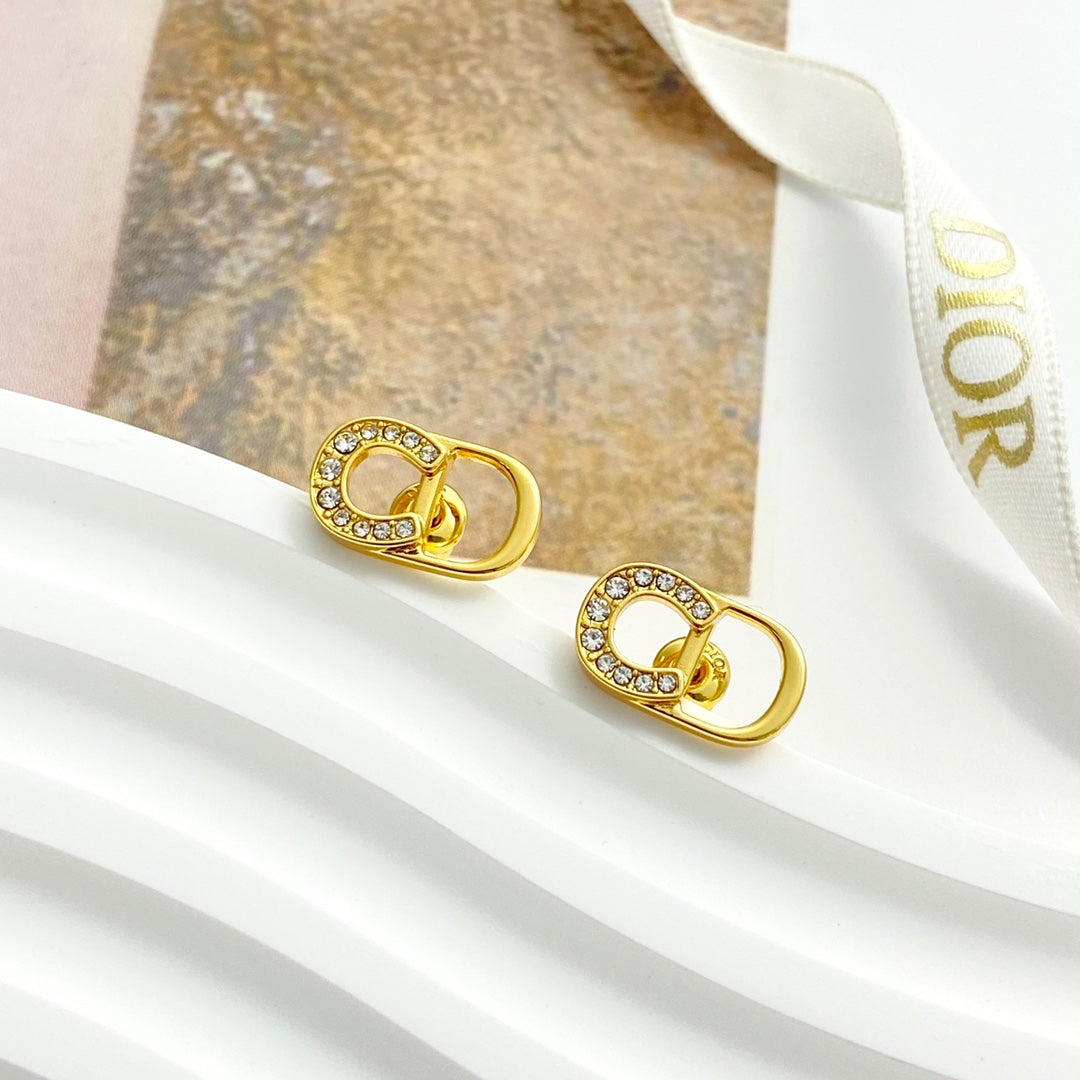 gold crystal inlaid Stud Earrings for women - alternate angle view 8