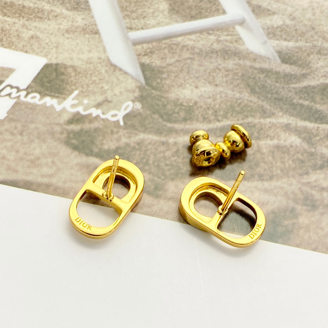 gold crystal inlaid Stud Earrings for women - alternate angle view 7