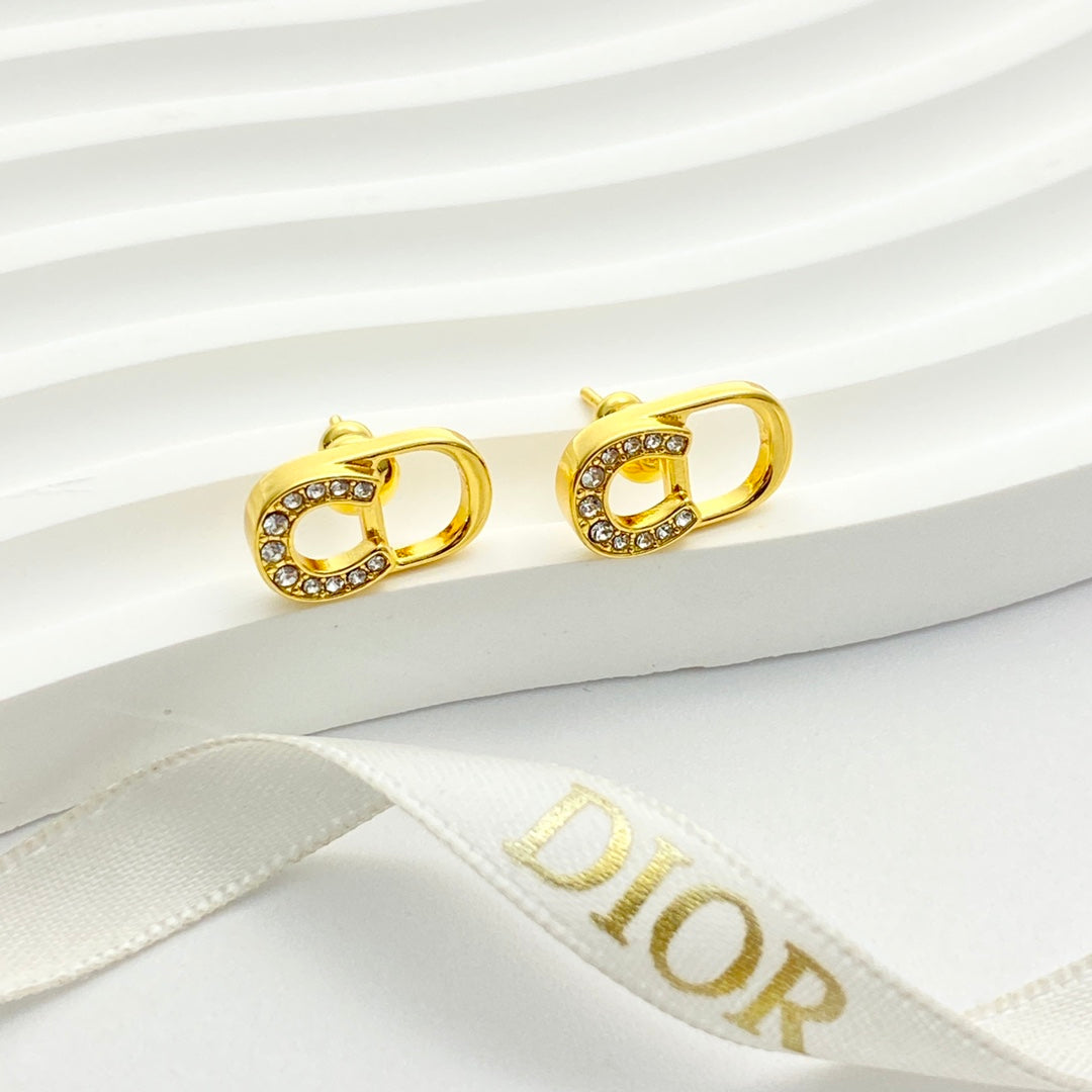 gold crystal inlaid Stud Earrings for women - alternate angle view 4