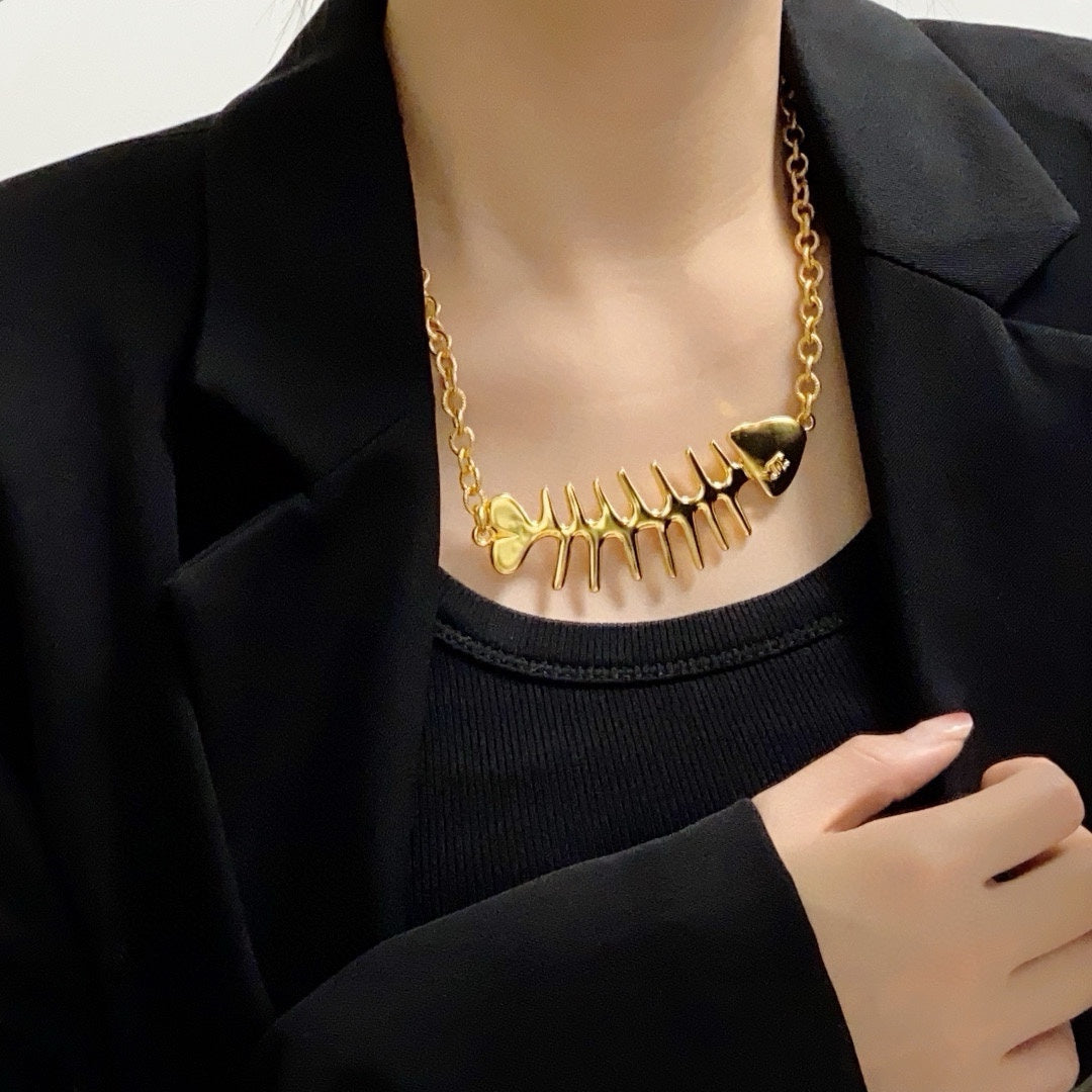 yellow brass double c Necklace for women - product detail view