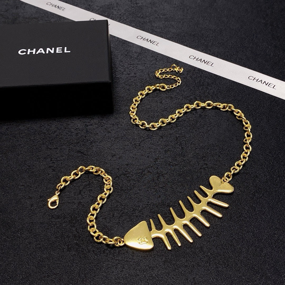 yellow brass double c Necklace for women - alternate angle view 3