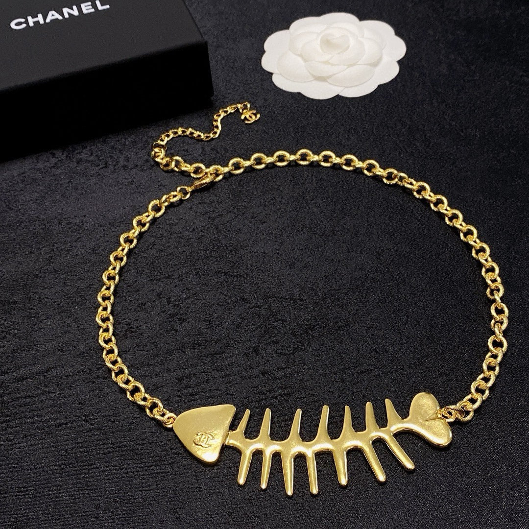 yellow brass double c Necklace for women - alternate angle view 9