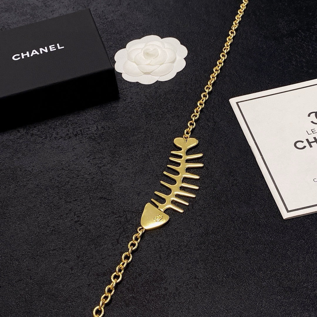 yellow brass double c Necklace for women - alternate angle view 4
