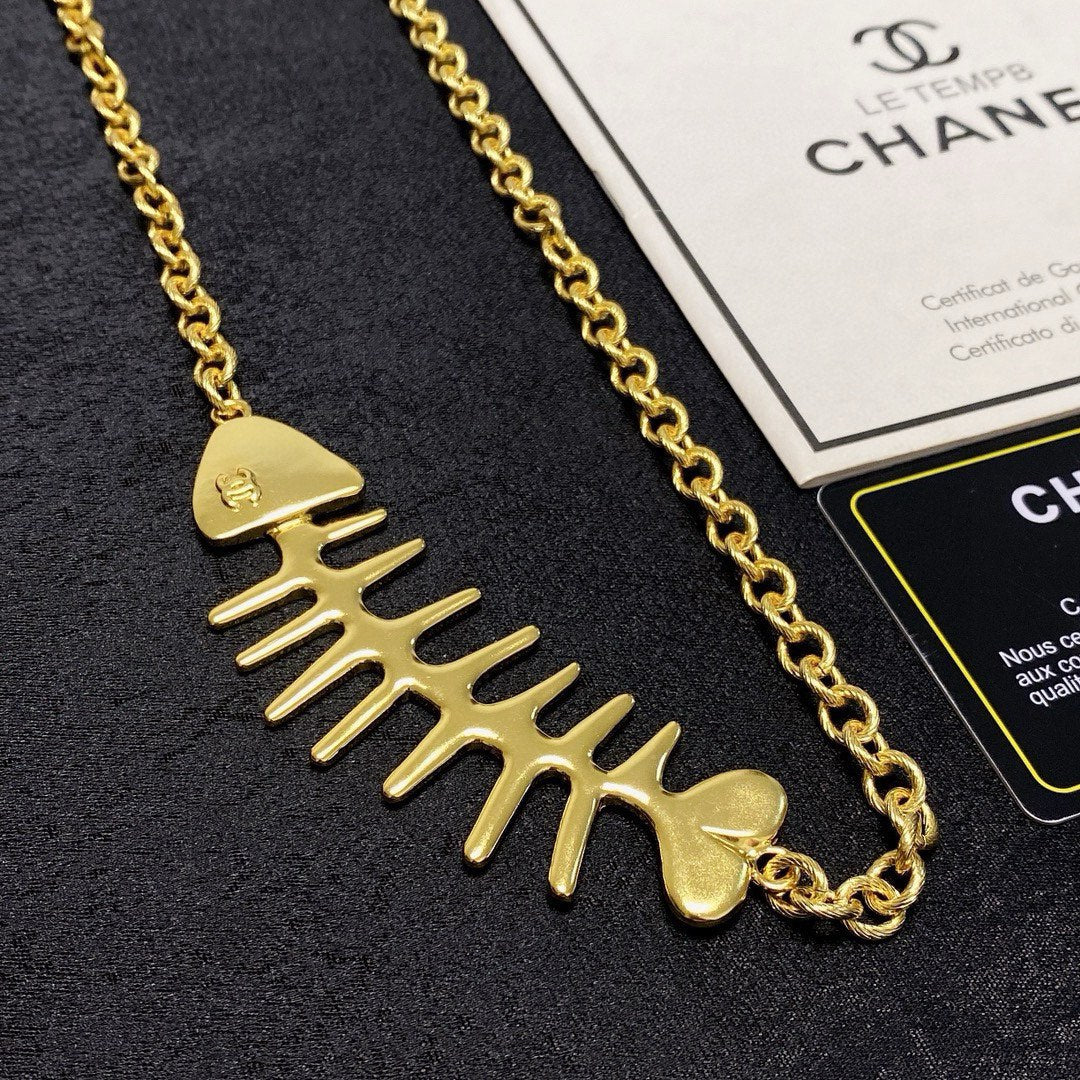 yellow brass double c Necklace for women - alternate angle view 8