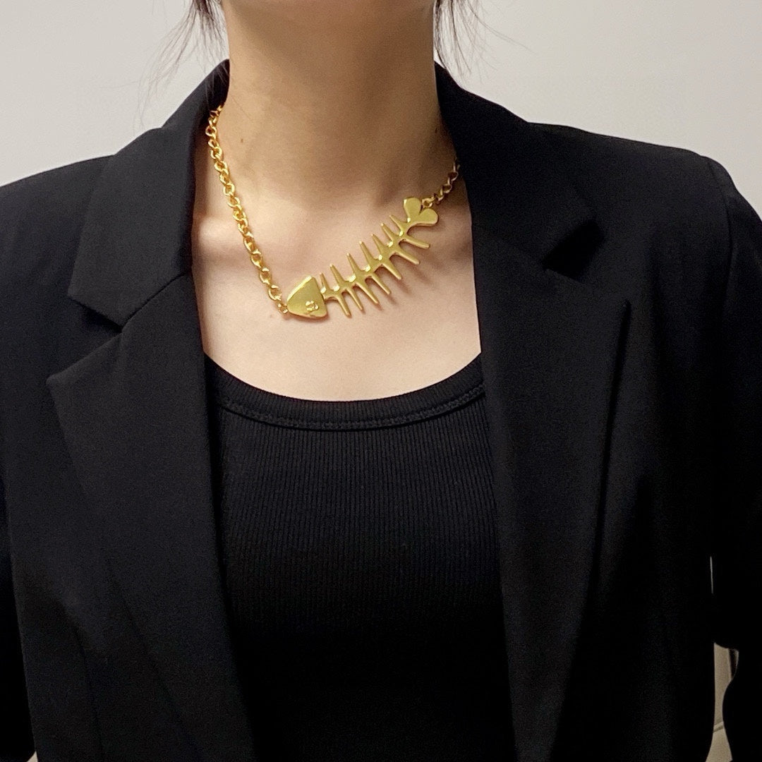 yellow brass double c Necklace for women - alternate angle view 2