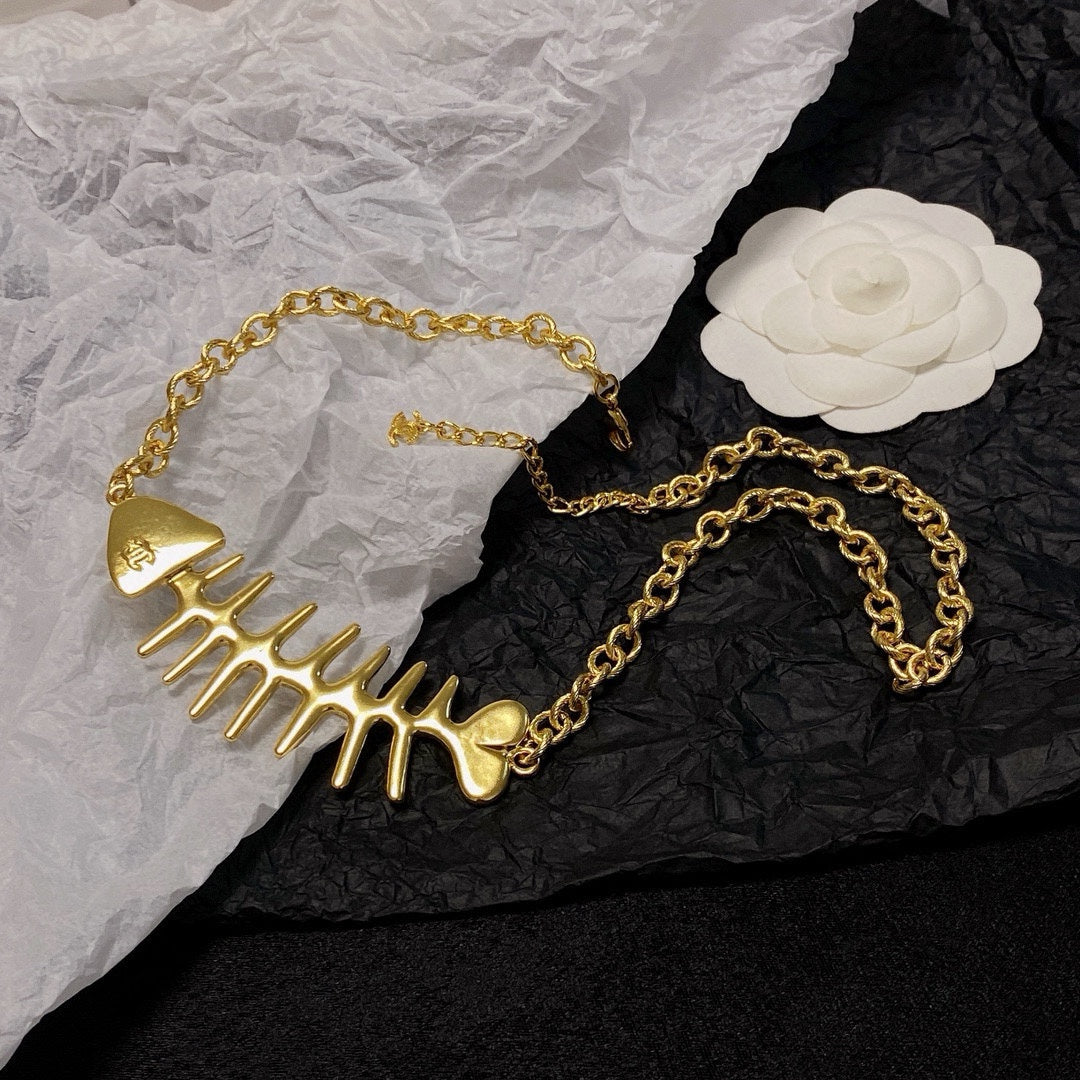yellow brass double c Necklace for women - alternate angle view 6