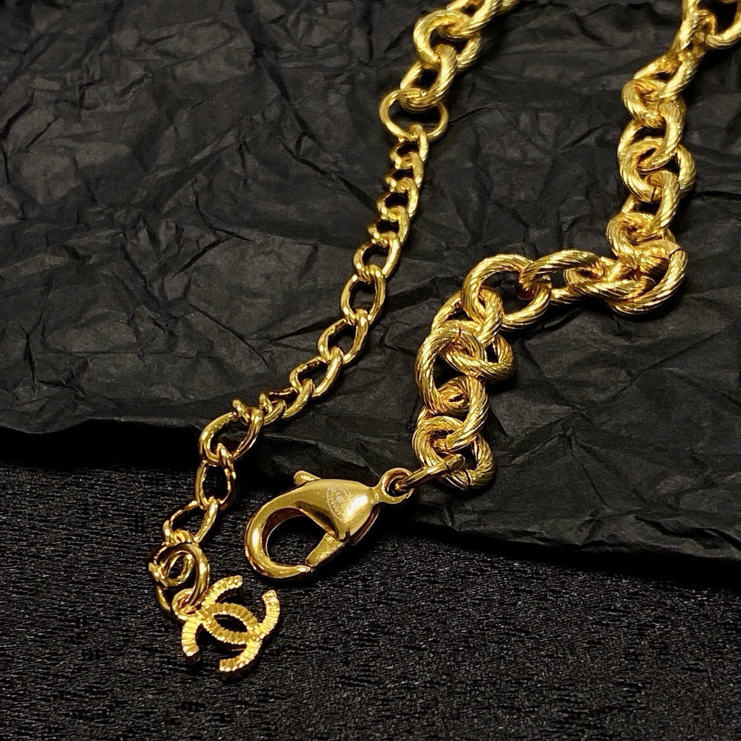 yellow brass double c Necklace for women - alternate angle view 5
