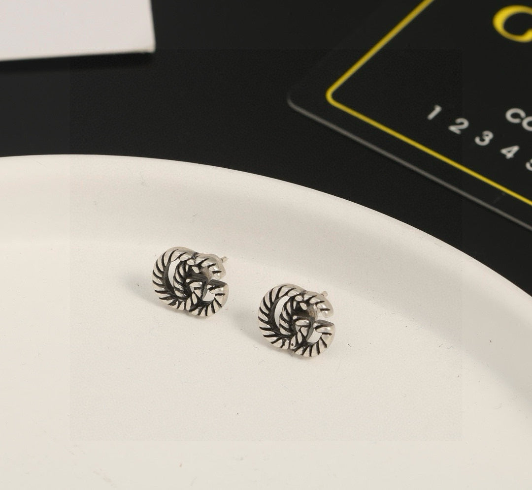 antique linen floral Stud Earrings for women - product detail view