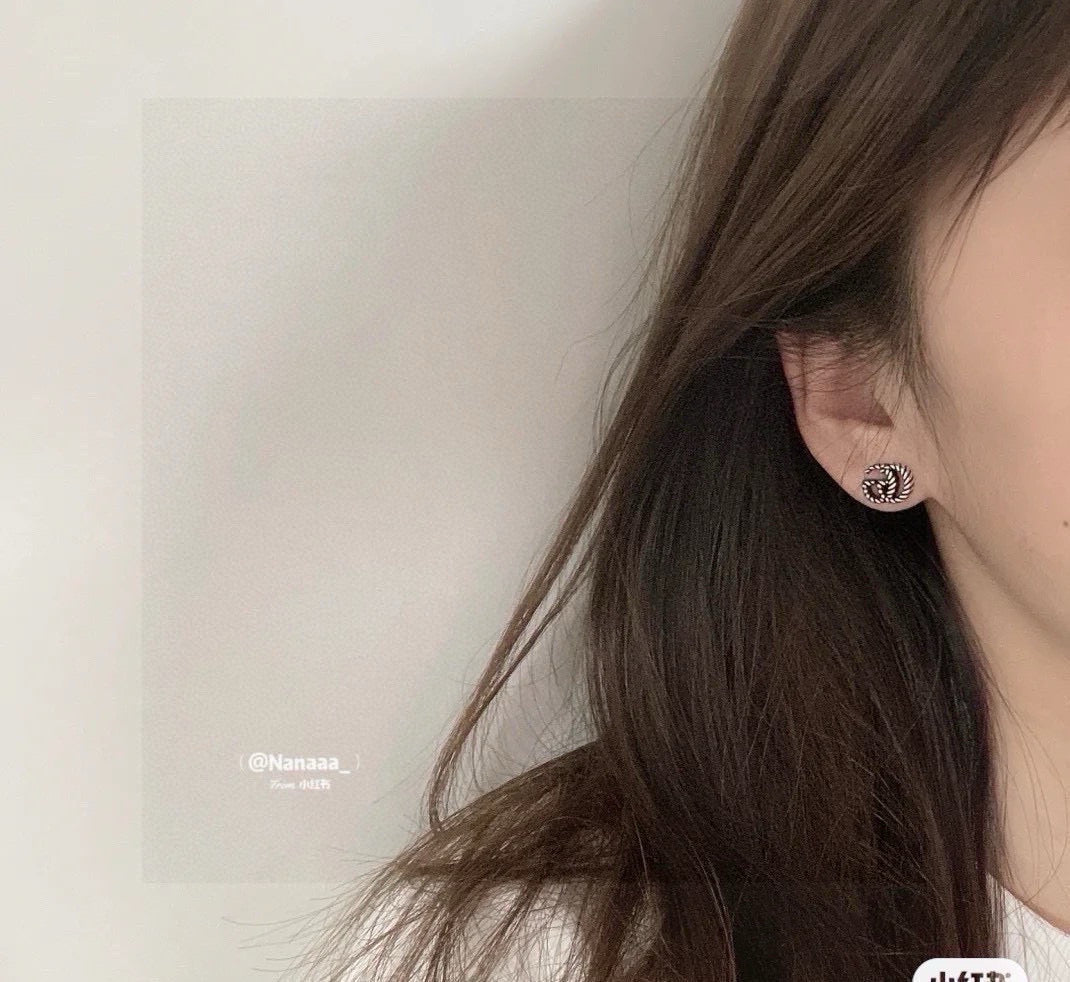 antique linen floral Stud Earrings for women - alternate angle view 3