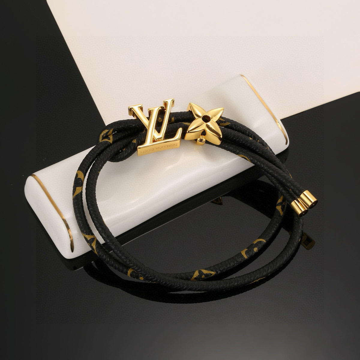 gold genuine leather delicate Bracelet for men - alternate angle view 3