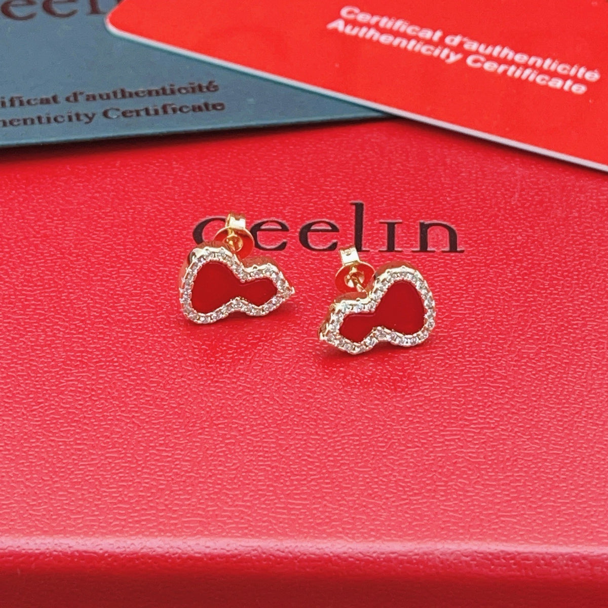 gold brass luxury Stud Earrings for women - alternate angle view 3