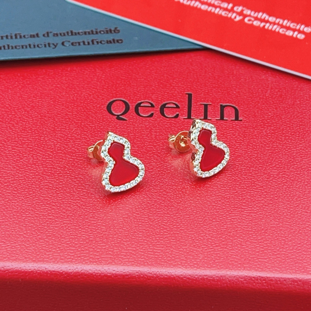 gold brass luxury Stud Earrings for women - alternate angle view 4