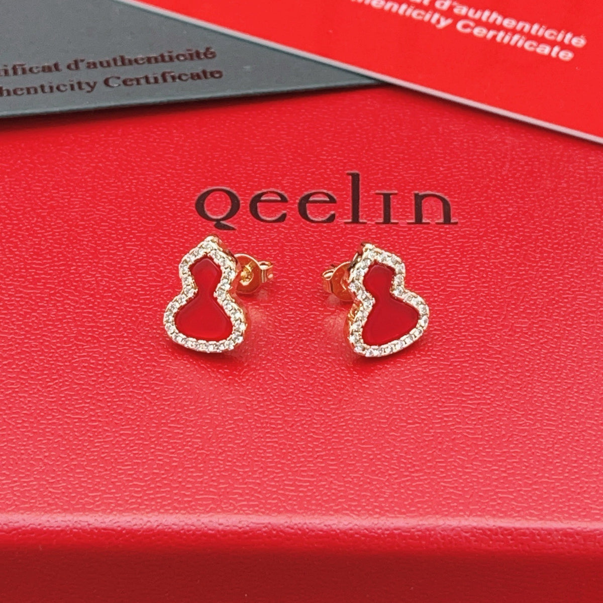 gold brass luxury Stud Earrings for women - alternate angle view 2