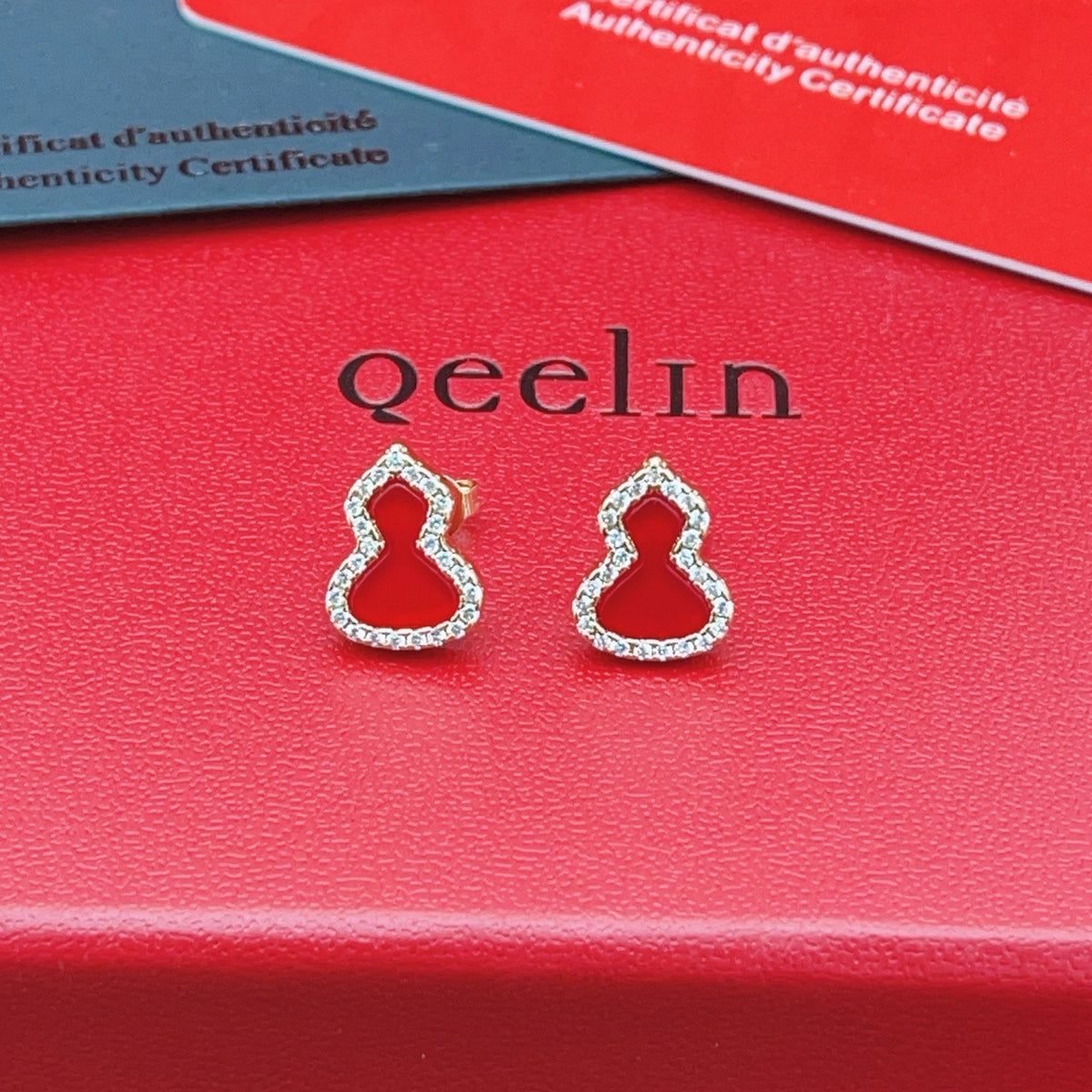 gold brass luxury Stud Earrings for women - product detail view