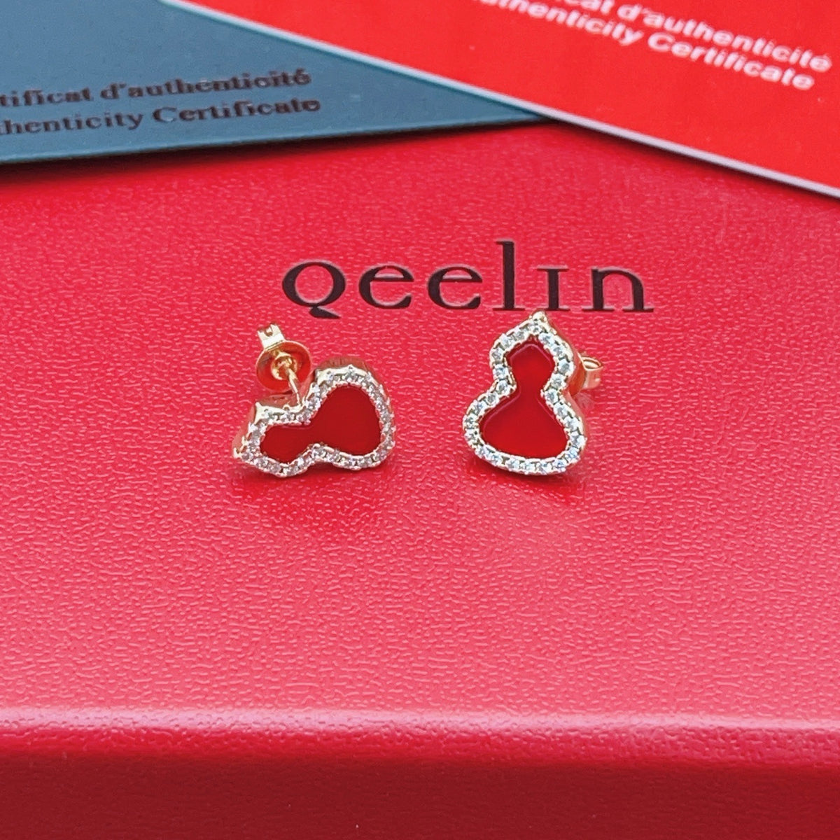 gold brass luxury Stud Earrings for women - alternate angle view 5