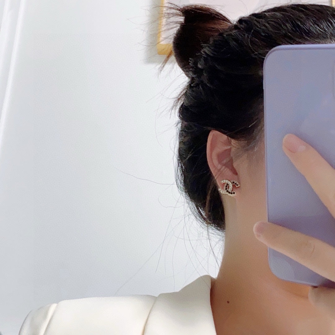 black silver post double c Stud Earrings for women - alternate angle view 2
