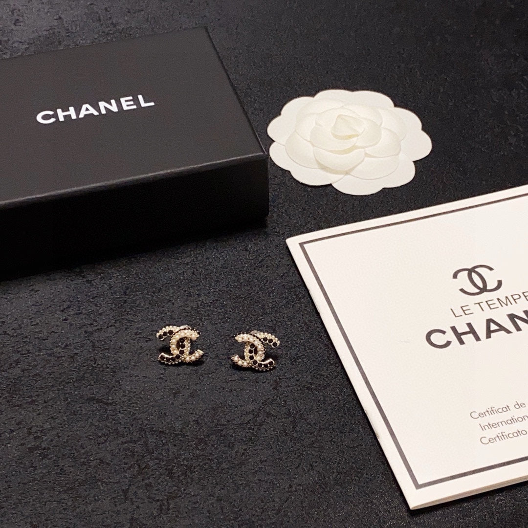 black silver post double c Stud Earrings for women - alternate angle view 9