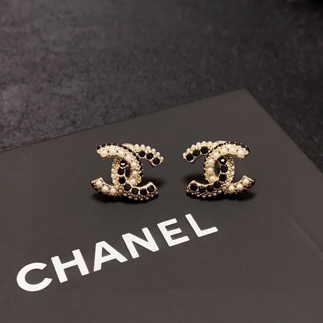 black silver post double c Stud Earrings for women - alternate angle view 7