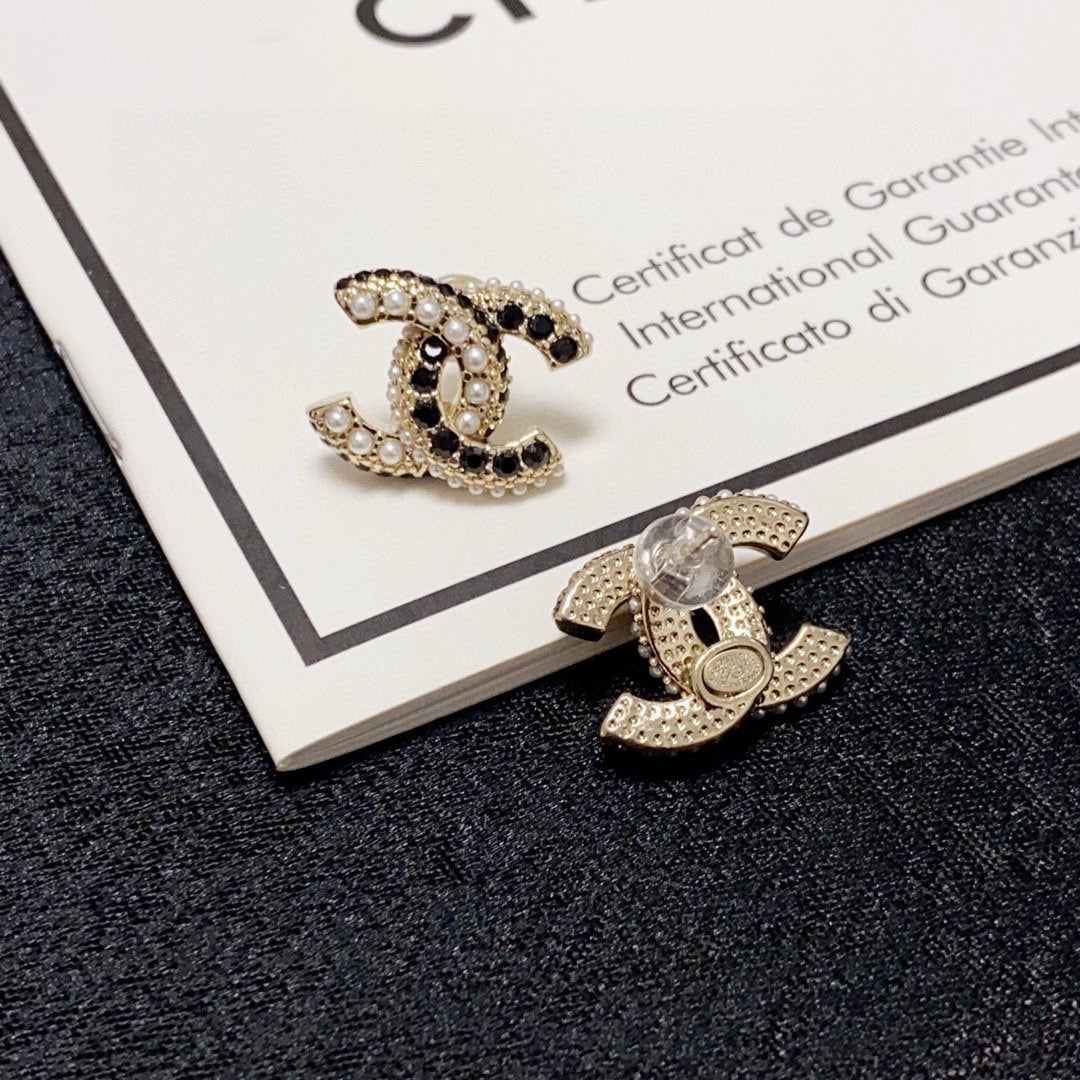 black silver post double c Stud Earrings for women - alternate angle view 5