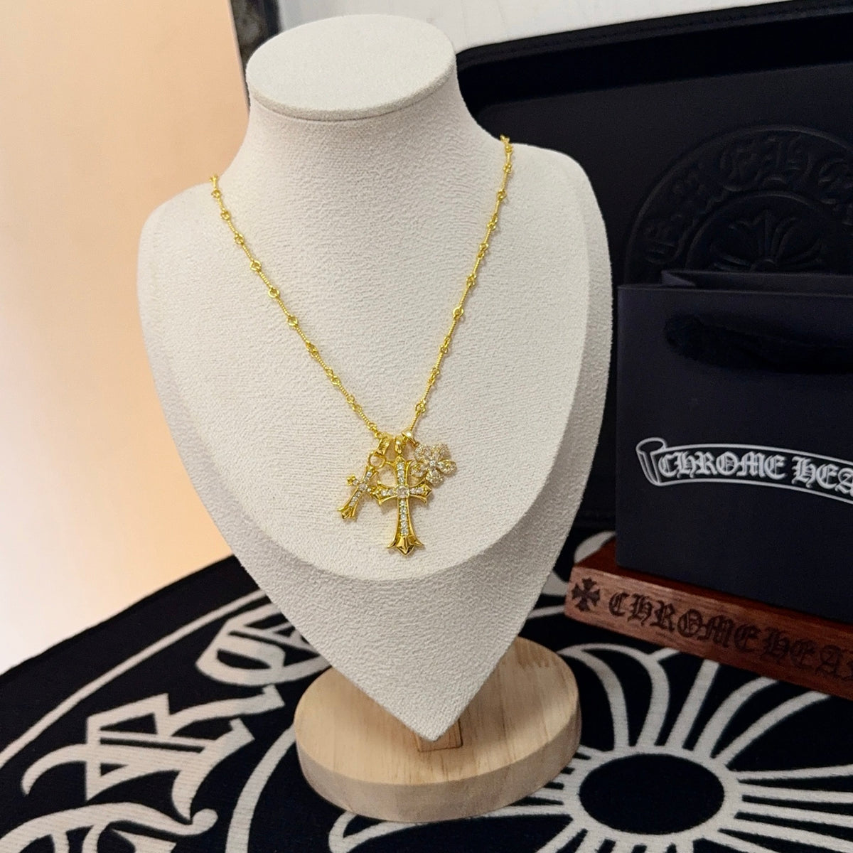 antique cross Necklace for men - alternate angle view 3