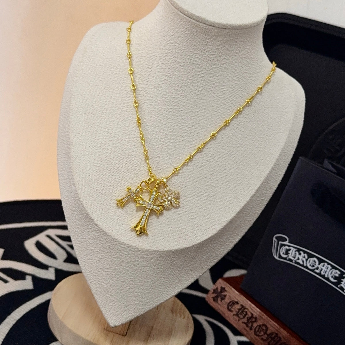 antique cross Necklace for men - alternate angle view 2